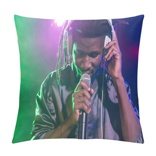 Personality  DJ In Headphones With Microphone On Concert Pillow Covers