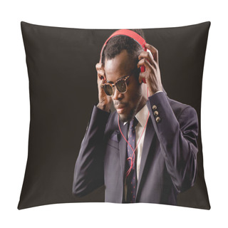 Personality  Side View Portrait Of African Chief With Red Headphones Pillow Covers