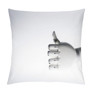 Personality  Robot Hand Showing Thumb Up Isolated On Grey Pillow Covers
