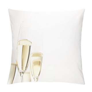 Personality  Closeup View Of Champagne Glasses Isolated On White Background Pillow Covers