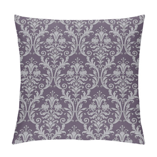 Personality  Damask Seamless Pattern In Purple And Gray Pillow Covers
