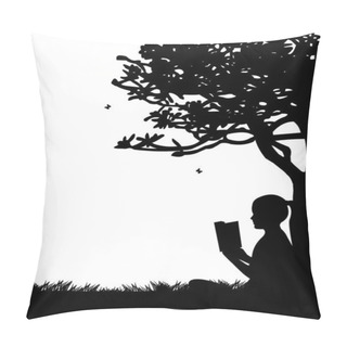 Personality  Girl Reading A Book Under The Tree In Spring In Park Or Garden Silhouette Pillow Covers
