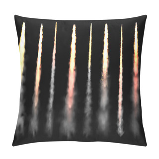 Personality  Realistic Space Rocket Launch Trails On Black Background. Fire Burst, Explosion. Missile Or Bullet Trail. Jet Aircraft Tracks. Smoke Clouds, Fog. Steam Flow. Vector Illustration. Pillow Covers
