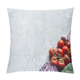 Personality  Colorful Fresh Ripe Vegetables On Grey Concrete Surface Pillow Covers