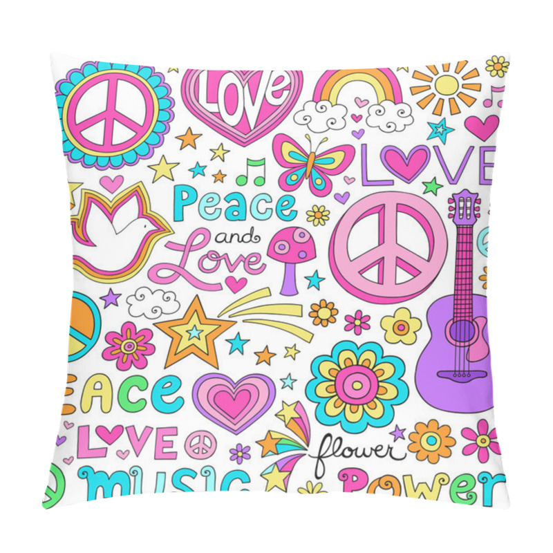 Personality  Peace Love And Music Notebook Doodles Vector Pillow Covers