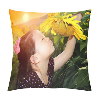 Personality  Cute Asian Child With Sunflower Pillow Covers