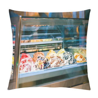 Personality  Ice Cream In Showcase Fridge At Confectionery Shop Pillow Covers