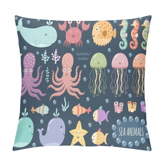 Personality  Vector Set Of Cute Sea Animals. Underwater Isolated Element Pillow Covers