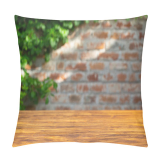 Personality  Brick Wall Background With Wood Table In Front. Pillow Covers