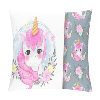Personality  Cute Unicorn Portrait With Flower Illustrations And Seamless Patterns Pillow Covers