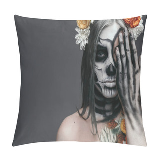 Personality  Female With Traditional Spooky Makeup On Halloween Pillow Covers