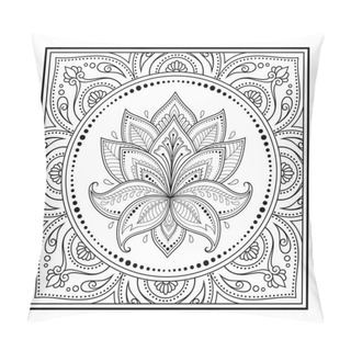 Personality  Stylized With Henna Tattoo Decorative Pattern For Decorating Covers Book, Notebook, Casket, Postcard And Folder. Mandala, Lotus Flower And Border In Mehndi Style. Frame In The Eastern Tradition. Pillow Covers