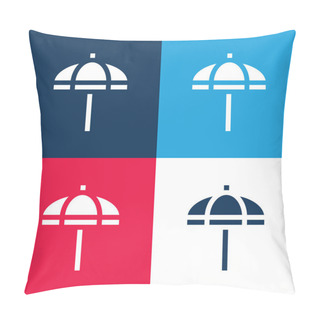 Personality  Beach Umbrella Blue And Red Four Color Minimal Icon Set Pillow Covers