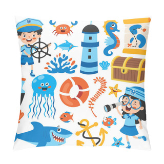 Personality  Set Of Cartoon Sea Elements Pillow Covers