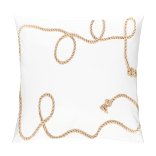 Personality  Top View Of Brown Nautical Rope With Knots Isolated On White Pillow Covers