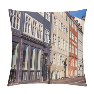 Personality  Empty Street With Beautiful Colorful Buildings In Copenhagen, Denmark Pillow Covers