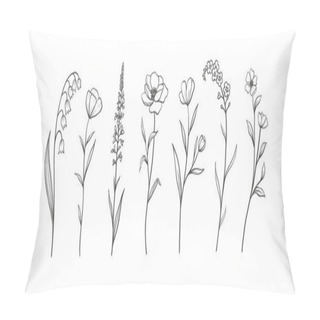 Personality  Set Of Herbs And Wild Flowers. Hand Drawn Floral Elements. Vector Illustration, EPS 10. Pillow Covers