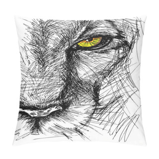 Personality Hand Drawn Sketch Of A Lion Looking Intently At The Camera Pillow Covers