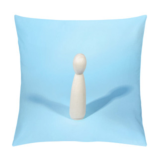 Personality  Wooden Figure With Two Shadows On Blue Backdrop. Abstract Concept Of Lonely Person. Pillow Covers