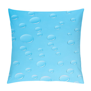 Personality  Close-up View Of Transparent Water Drops On Blue Background Pillow Covers
