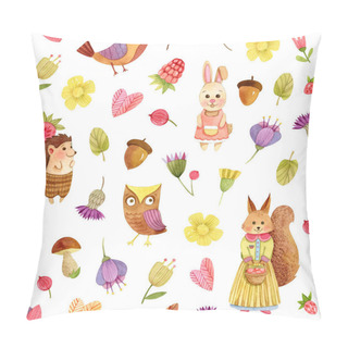 Personality  Watercolor Cartoon Animals Seamless Pattern Pillow Covers