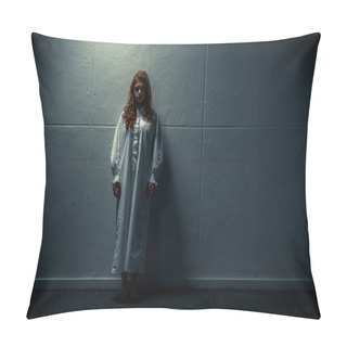 Personality  Demonic Obsessed Girl In Nightgown Standing Near Wall Pillow Covers