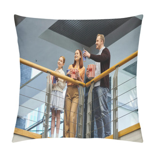 Personality  A Happy Family Triumphantly Stands Atop A Grand Staircase, Cherishing Their Time Spent Together. Pillow Covers