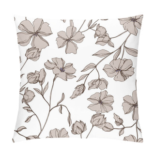 Personality  Vector Flax Floral Botanical Flowers. Gray Engraved Ink Art. Seamless Background Pattern. Pillow Covers
