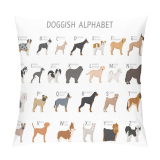 Personality  Doggish Alphabet For Dog Lovers. Letters Of The Alphabet With The Names Of The Dog Breeds. Vector Illustration Pillow Covers