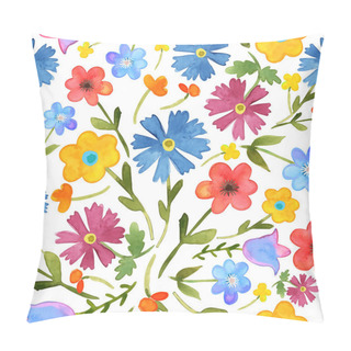 Personality  Seamless Floral  Background. Isolated Colorful Field Summer Flowers Drawn Watercolor. Pillow Covers