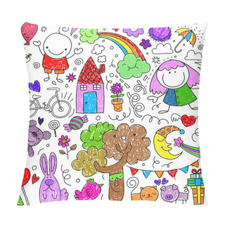 Personality  Collection Of Cute Children's Drawings Of Kids, Animals, Nature, Pillow Covers