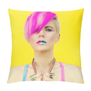 Personality  Hair Color Trend. Sensual Stylish Punk Model Pillow Covers