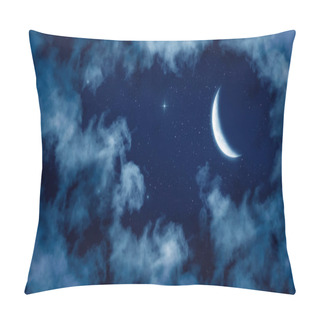 Personality  Crescent Moonlight, Shining Stars And Thin Clouds In The Midnight Calm Sky. Pillow Covers