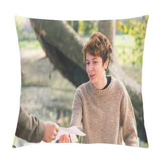 Personality  Young Girl Relaxing In A Park Pillow Covers