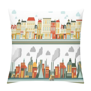 Personality  Industrial And City Panorama Background In Flat Style Pillow Covers