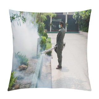 Personality  Man Work Fogging To Eliminate Mosquito For Preventing Spread Dengue Fever And Zika Virus Pillow Covers