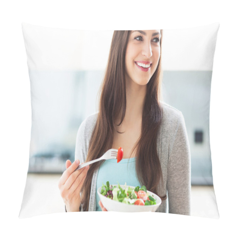 Personality  Woman eating salad pillow covers