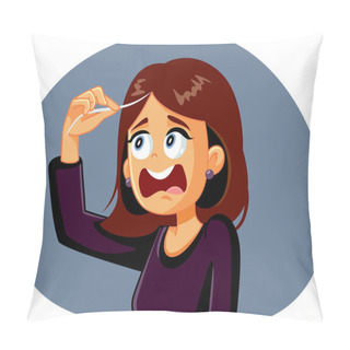 Personality  Woman Reacting To First Gray Hair Vector Cartoon Pillow Covers