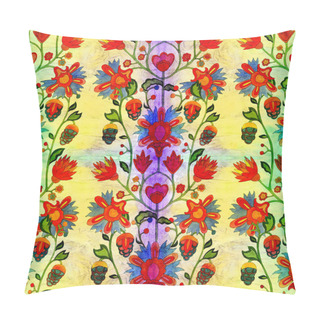 Personality  Floral Ukrainian Ethnic Motif. Seamless Pattern. Decorative Composition With Floral Motifs. Watercolor. Wallpaper. Use Printed Materials, Signs, Posters, Postcards, Packaging.  Pillow Covers