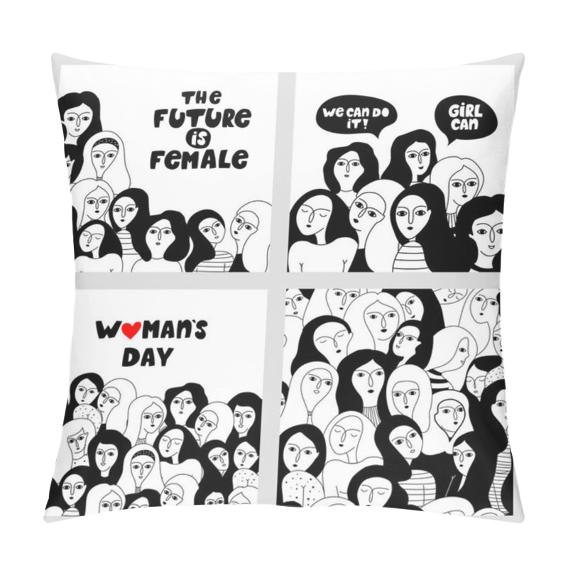 Personality  Big Set With Hand Drawn Woman Faces. Pillow Covers