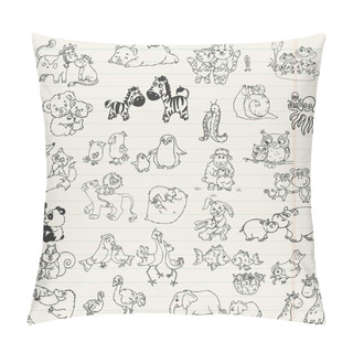 Personality  Baby Animals With Moms - Hand Drawn In Vector Pillow Covers