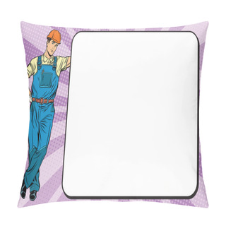 Personality  Male Builder Next To The Poster Pillow Covers