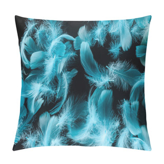 Personality  Seamless Background With Bright Blue Feathers Isolated On Black Pillow Covers