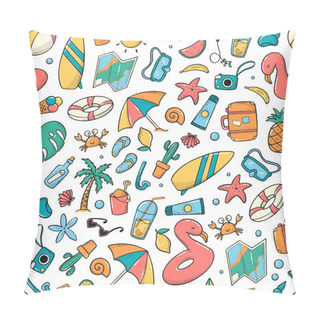 Personality  Summer Seamless Pattern With Doodles On White Background. Good For Kids Apparel, Textile Prints, Wallpaper, Wrapping Paper, Scrapbooking, Stationary, Etc. EPS 10 Pillow Covers