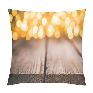 Personality  Festive Blurred Lights On Wooden Surface, Christmas Background Pillow Covers
