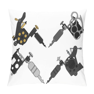 Personality  Set Of 4 Different Style Realistic Tattoo Machines Icons. Pillow Covers