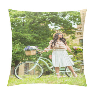Personality  Beautiful Girl With Bicycle Pillow Covers