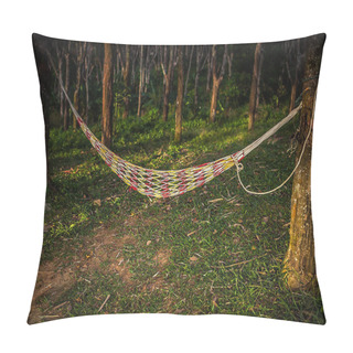 Personality  Empty Hammock Between Palm Trees On Tropical Beach Pillow Covers
