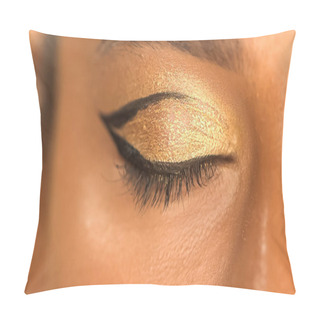 Personality  Cropped View Of African American Woman With Black Eye Liner And Golden Eye Shadow Pillow Covers