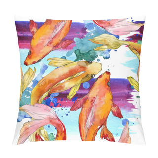 Personality  Aquatic Fish Set. Red Sea And Exotic Fishes Inside: Goldfish. Watercolor Illustration Set. Watercolour Drawing Fashion Aquarelle. Seamless Background Pattern. Fabric Wallpaper Print Texture. Pillow Covers